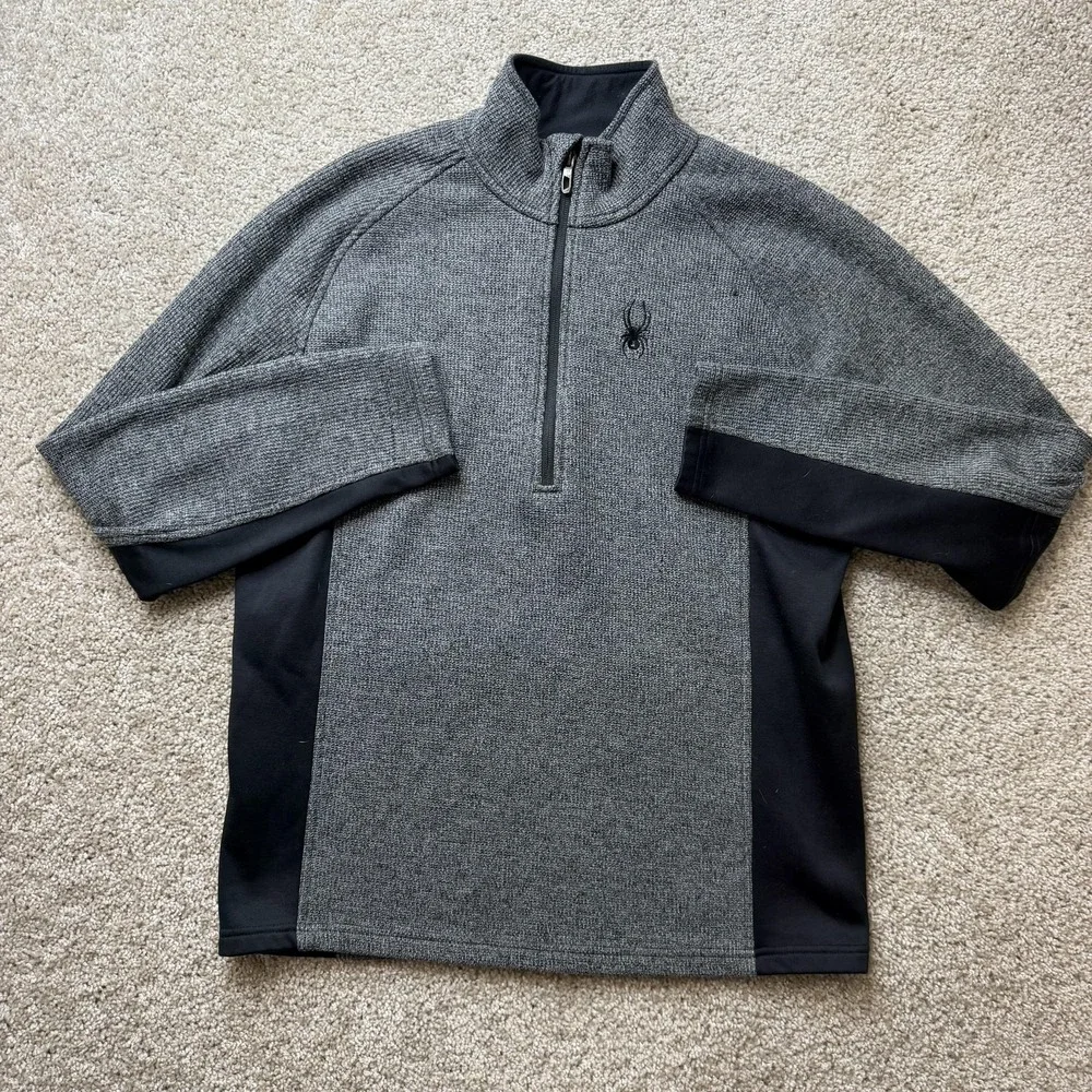 Spyder Pullover Mens Medium Gray Black 1/4 Zip Fleece Mock Neck Ski Outdoor Top
